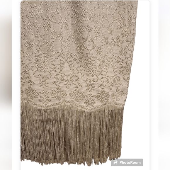 White Dress with Silver Embroidered Pattern and Silver Tassel at Bottom - Picture 4 of 10